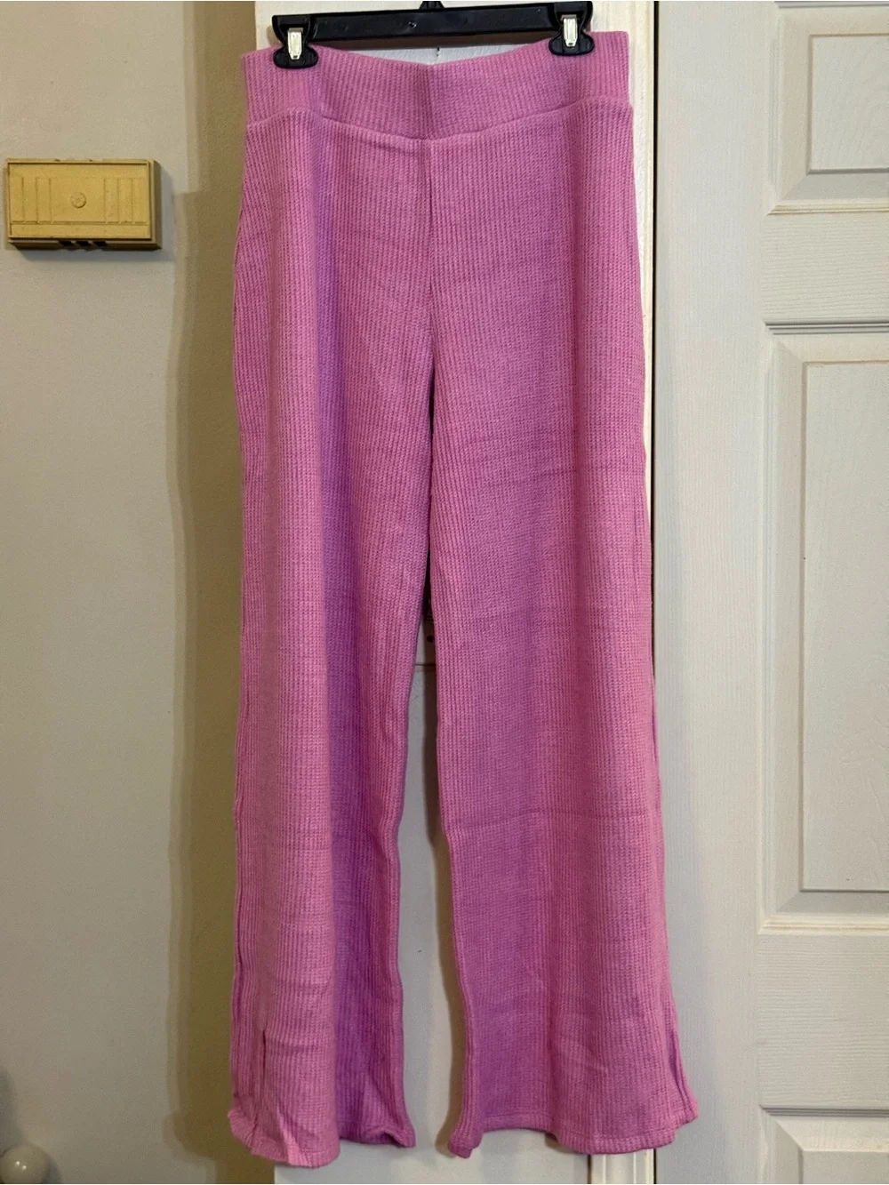 NEW Zenana Womens Two-Piece Dusty Rose Ribbed Pant Set Sz L
